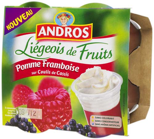 Liégeois pomme framboise sur coulis de cassis (andr...