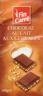 Chocolat au lait aux crales FIN CARRE LIDL TAB 10...