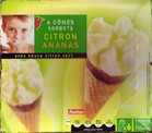 Glace: cone sorbet Citron Ananas pour 1 cone de 120...